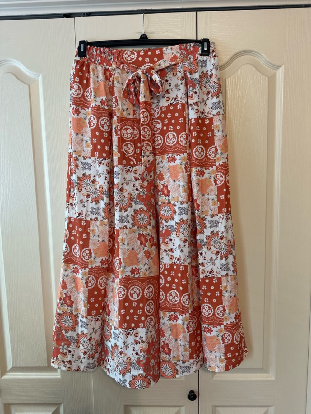 Grace Karin Women’s Orange & White Floral Patchwork Wide Split Leg Palazzo Pants